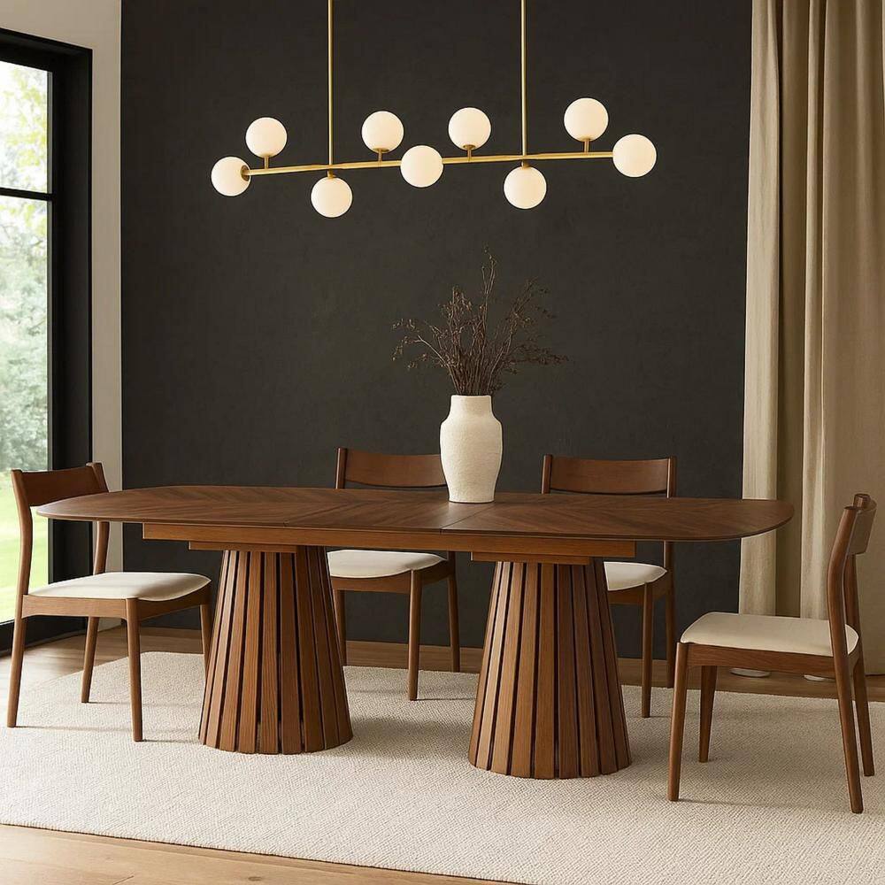 Cid Naj Natural Walnut Brown Wood 47.2 in. Double Pedestal Base Dining Table Seats 4 price history on PriceWatchPro