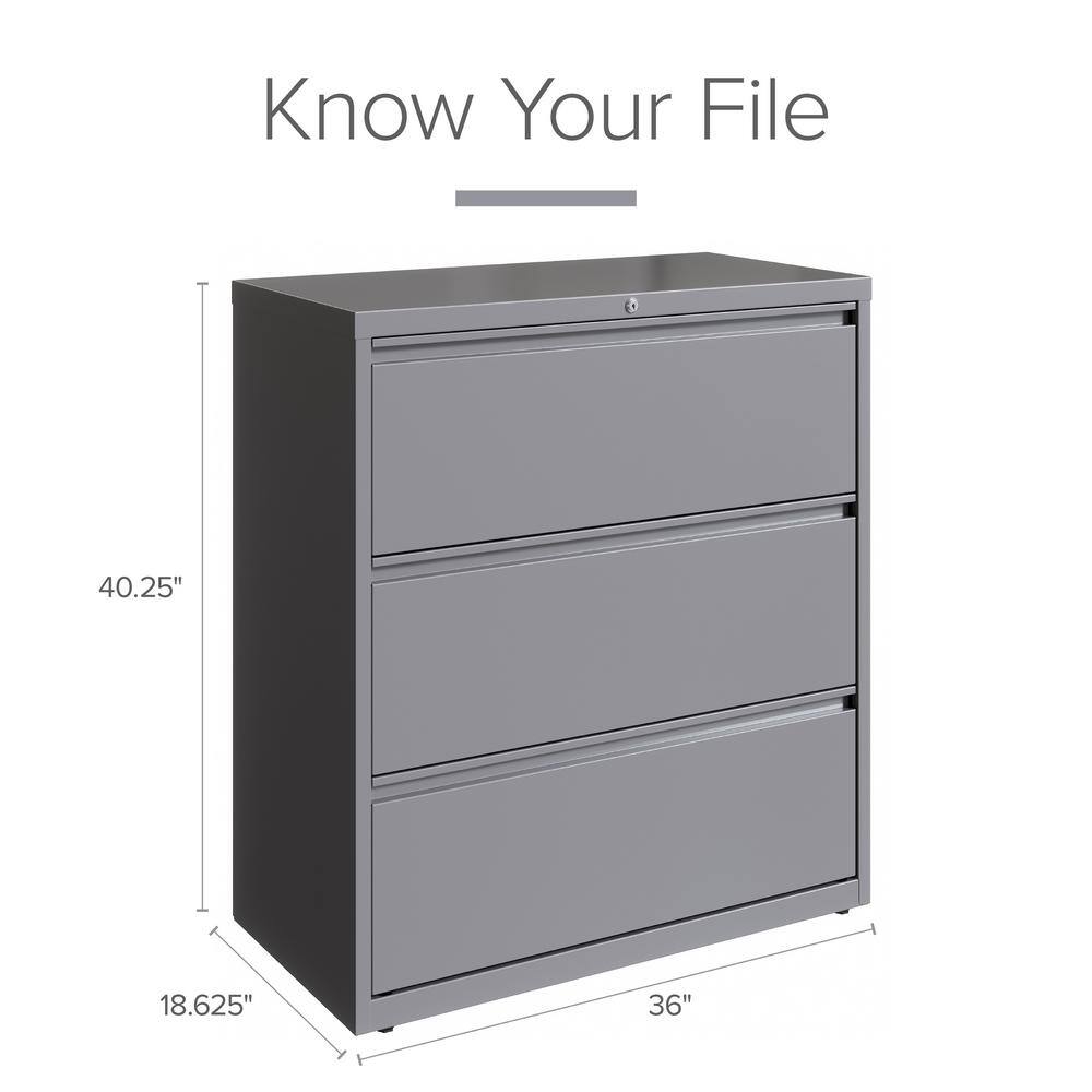 36" Wide Arctic Silver Metal 3-Drawer Lateral File Cabinet
