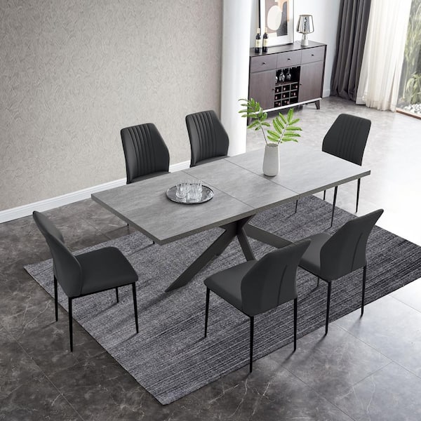 GOJANE 5-Piece Set of Gray Chairs and Black Slate Stone Dining