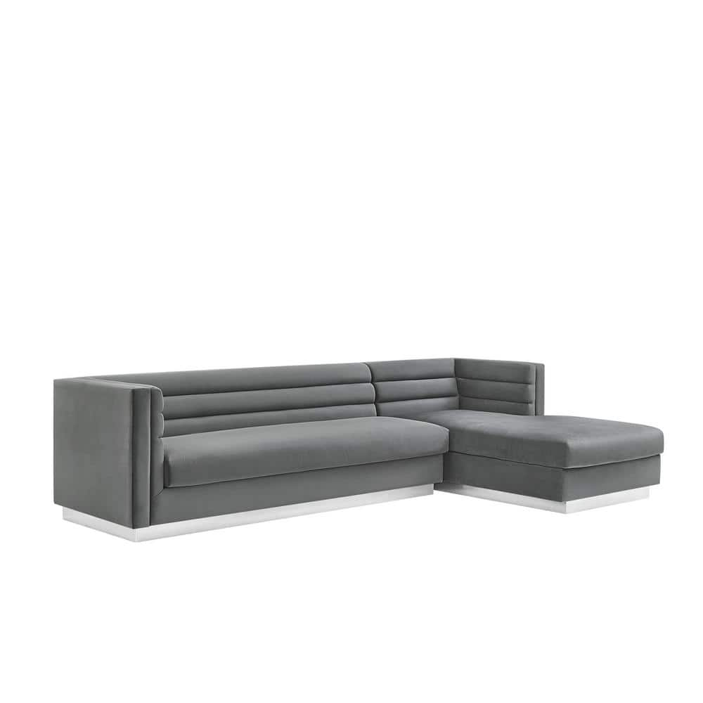 Annemarie 69in Width Square Arm Style Upholstered Velvet Tufted L Shaped Sofa in Dark Gray -  Inspired Home, SR459-02SB-HD