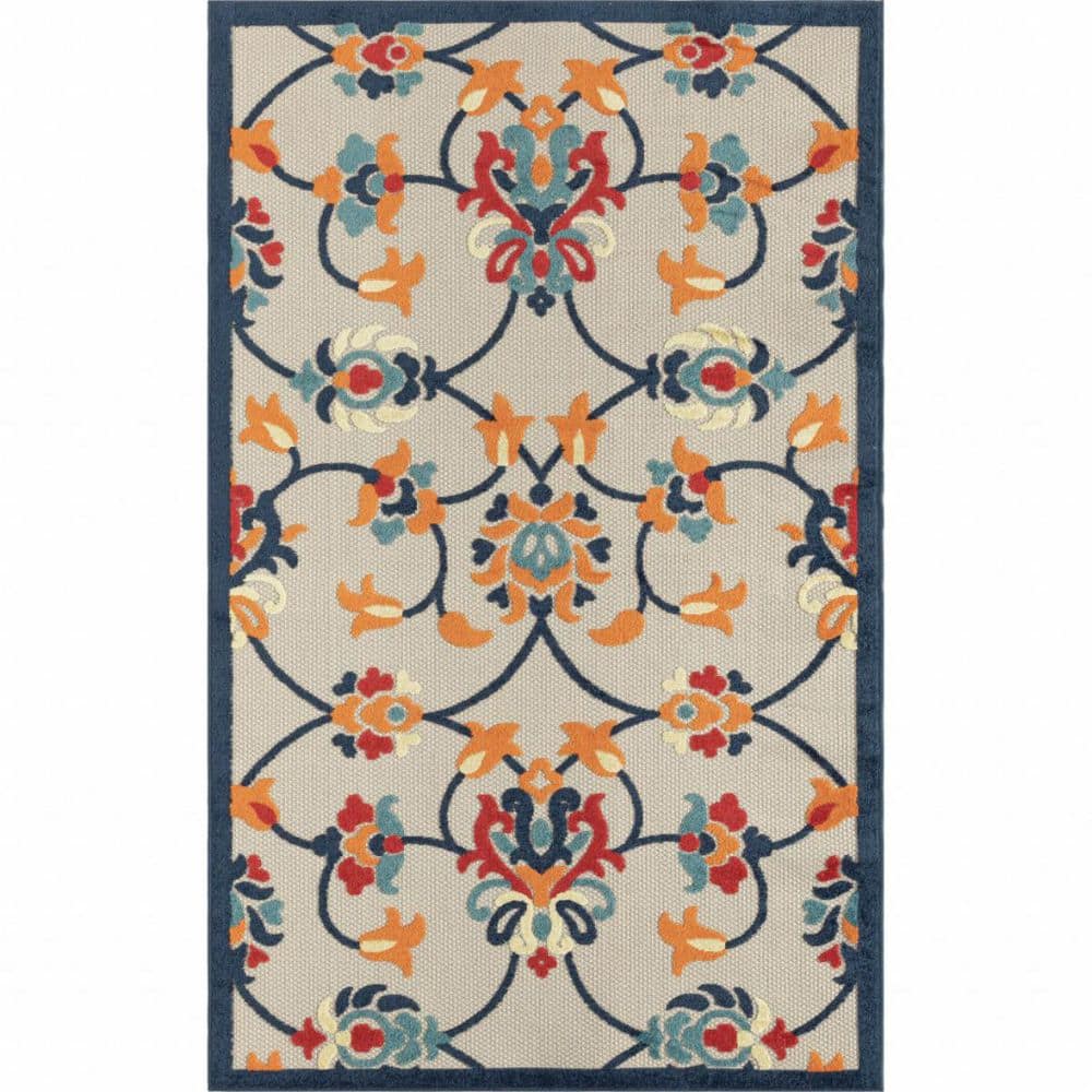 Blue, Orange 8 ft. x 10 ft. Woven Floral Polypropylene Rectangle Indoor/Outdoor Area Rug price history on PriceWatchPro