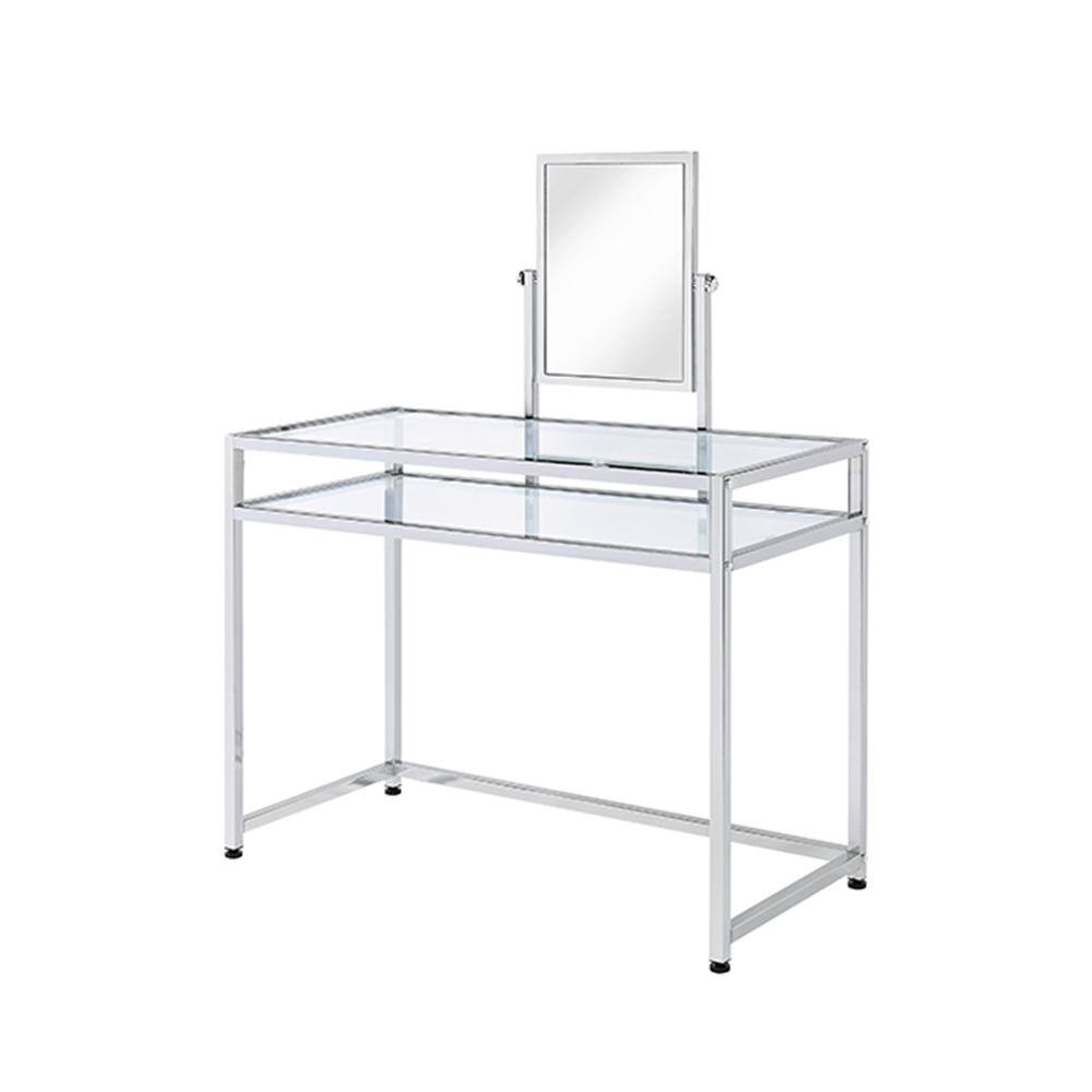 ACME Furniture Coleen Chrome Table and Stool 42 in., Grey
