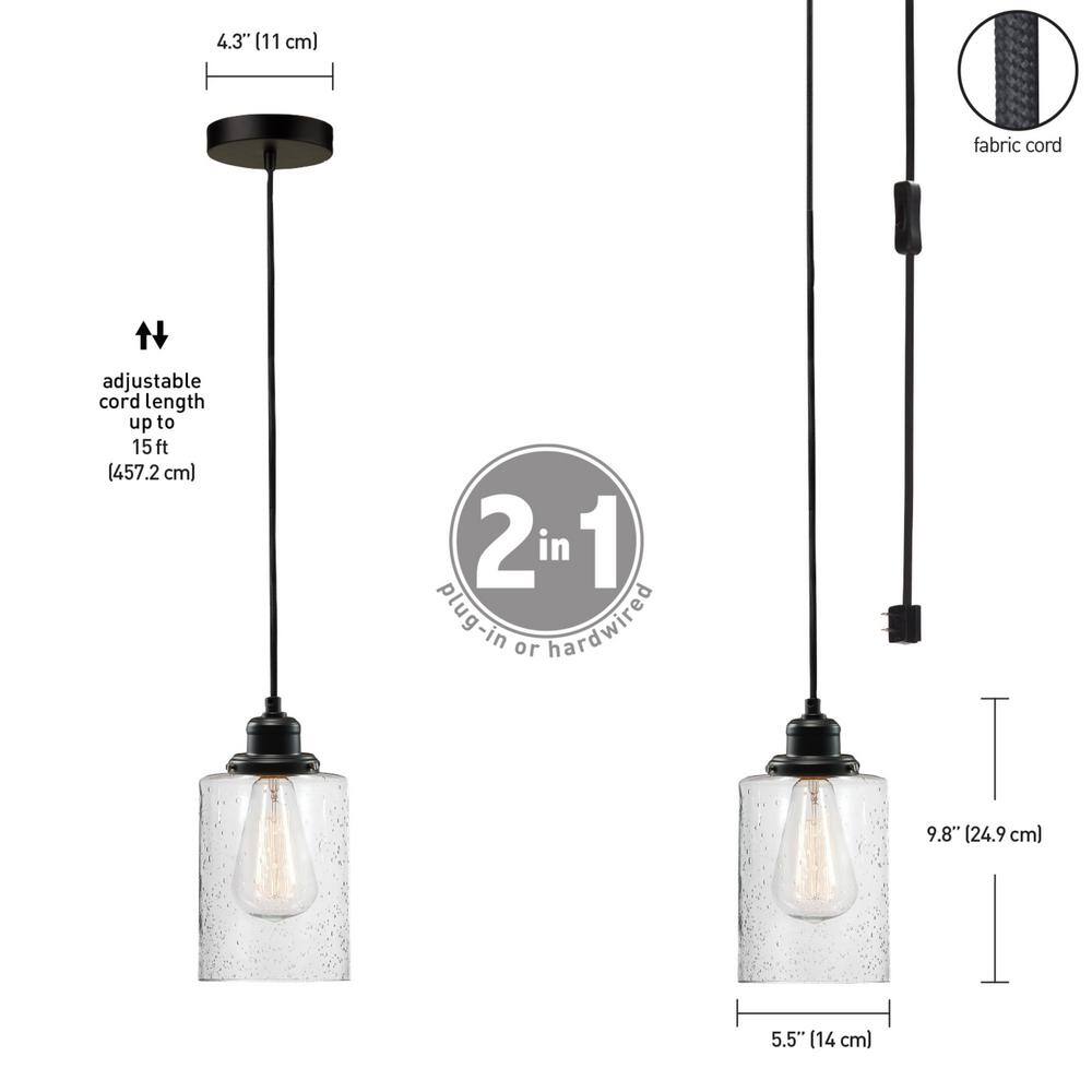 Annecy Dark Bronze Seeded Glass Adjustable Pendant Light