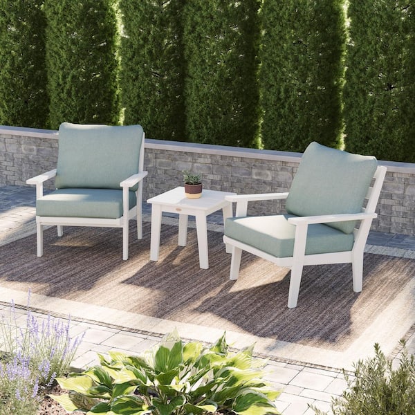 POLYWOOD Grant Park White 3-Piece Plastic Patio Conversation Deep Seating Set with Glacier Spa Cushions