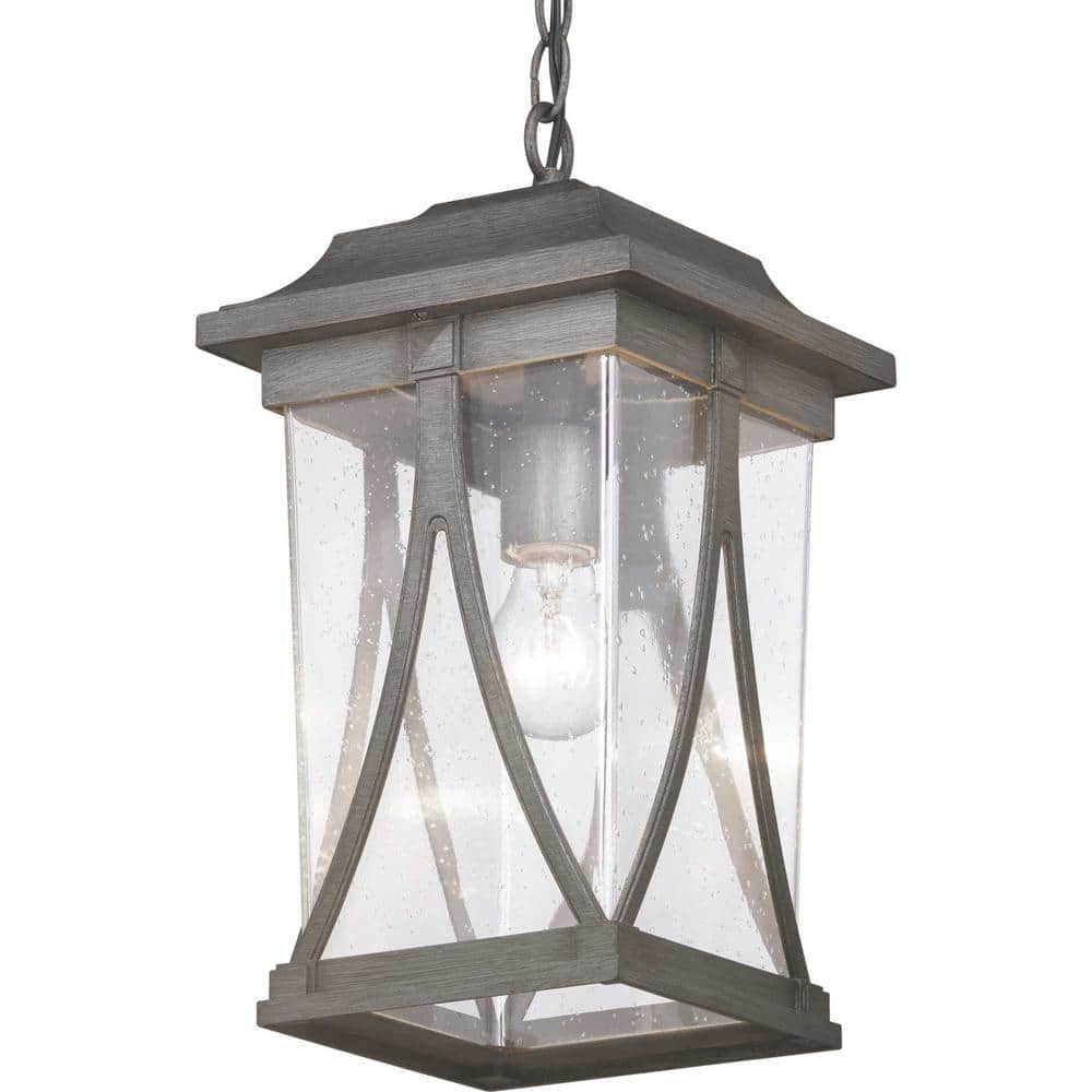 Abbott Antique Pewter Outdoor Hanging Lantern with Seeded Glass