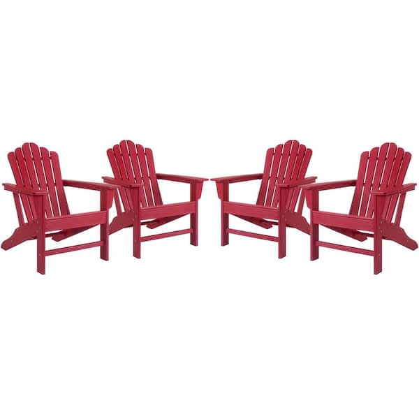 CASAINC Classic Red HDPE Plastic Adirondack Chair (4-Pack)