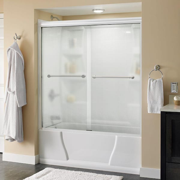 Delta Phoebe 60 in. x 56-1/2 in. Frameless Sliding Bathtub Door in White with Droplet Glass and Chrome Handle