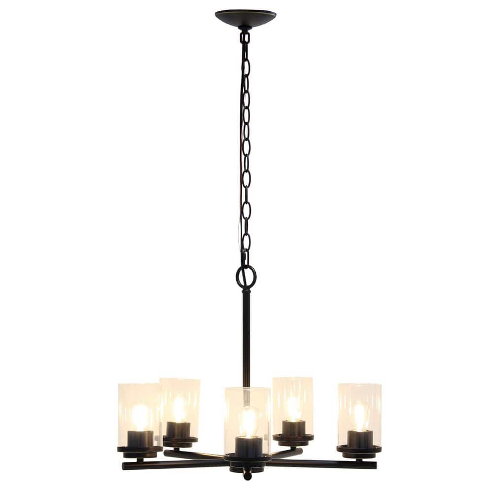 Elegant Restoration Bronze 5-Light Clear Glass Pendant Chandelier