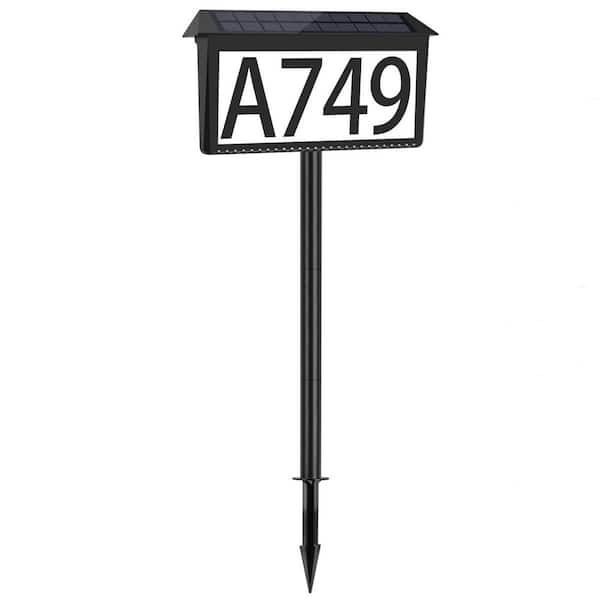 2-in-1 22 LEDs Black Plastic Solar Address Sign Plaque with Stakes and Wall Mount for Yard Use 1-Pack