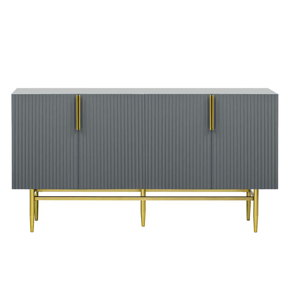60 in. W x 15.2 in. D x 30.9 in. H Gray Linen Cabinet with 4-Door, Gold Met