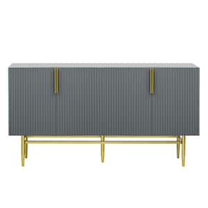 60 in. W x 15.2 in. D x 30.9 in. H Gray Linen Cabinet with 4-Door, Gold Metal Handle