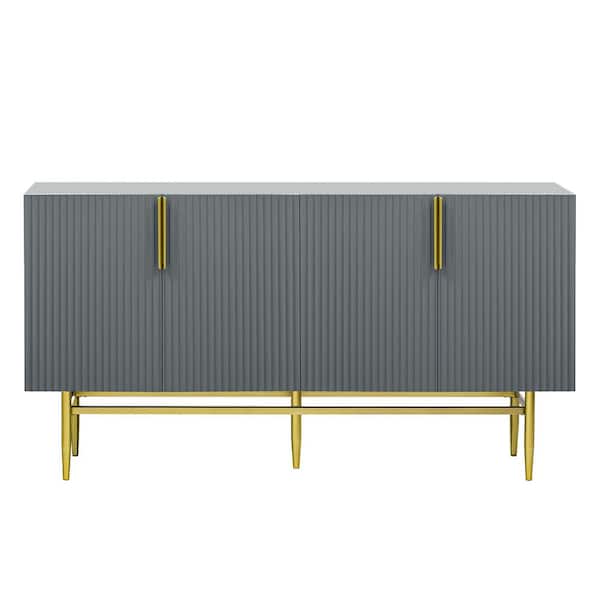Unbranded 60 in. W x 15.2 in. D x 30.9 in. H Gray Linen Cabinet with 4-Door, Gold Metal Handle