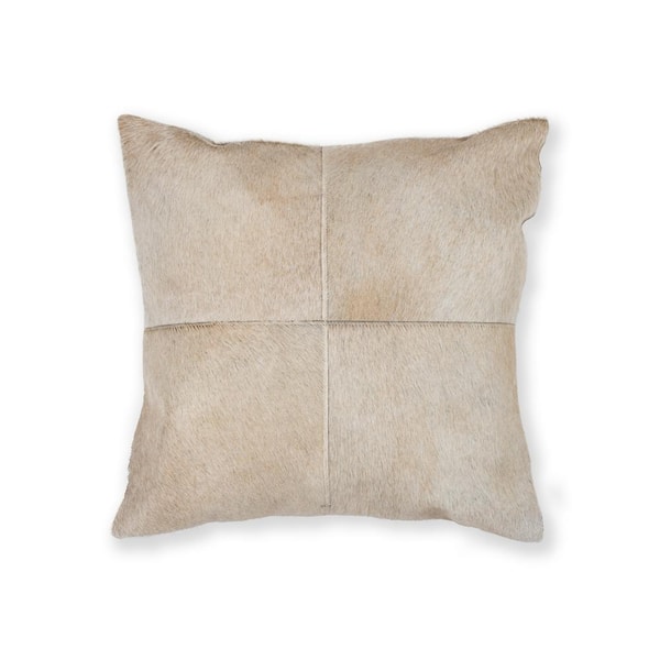 natural Torino Quattro Cowhide Natural Solid 18 in. x 18 in. Throw Pillow