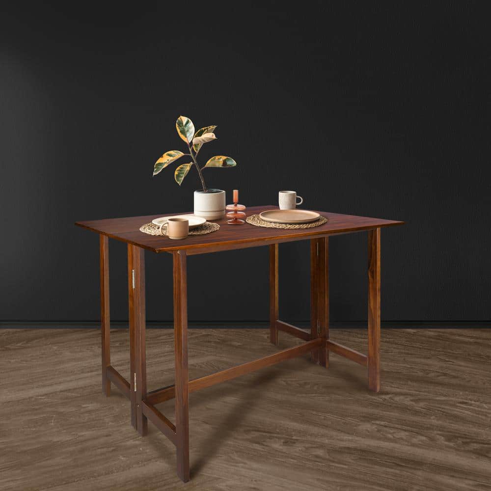 Warm Brown Solid Wood Flip-Top Folding Dining Table