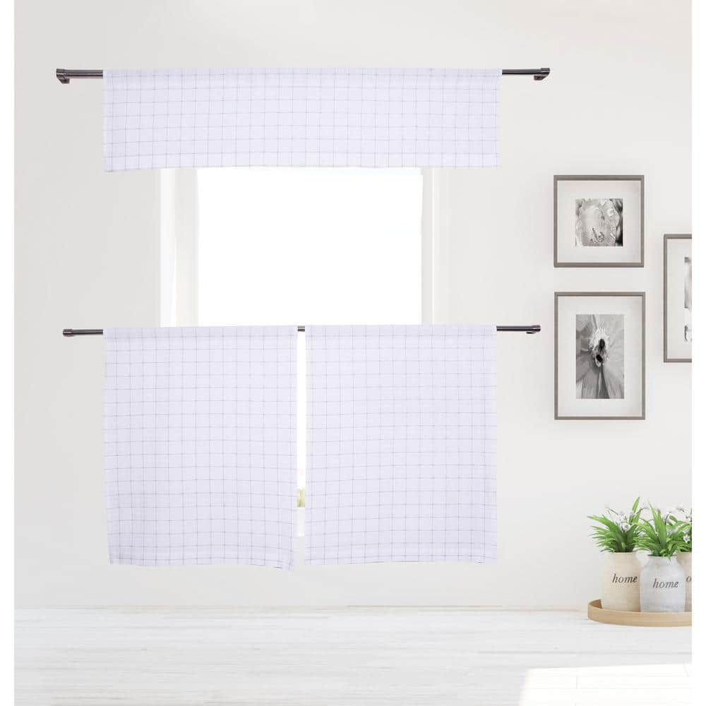 White-Taupe Buffalo Check Rod Pocket Room Darkening Curtain - 15 in. W x 58