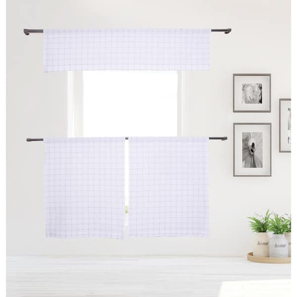 Duck River White-Taupe Buffalo Check Rod Pocket Room Darkening Curtain - 15 in. W x 58 in. L (Set of 3)