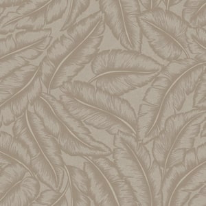 Large Sparkling Feathers Wallpaper Taupe Paper Strippable Roll (Covers 57 sq. ft.)