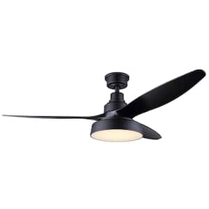 Roman 52 in. Indoor Matte Black Standard Ceiling Fan with Soft White Integrated LED with Remote Included