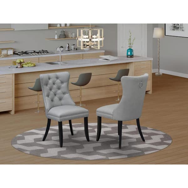 East West Furniture Wire brushed Black, Parson Dining Room Chairs-Light Gray Faux Leather Padded Chairs (Set of 2)