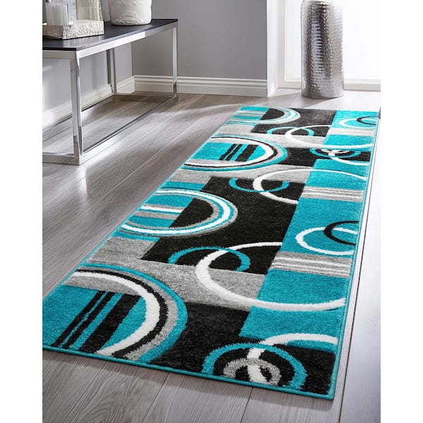 Ruby Galaxy Waves Blue 2 ft. x 7 ft. Modern Runner Rug