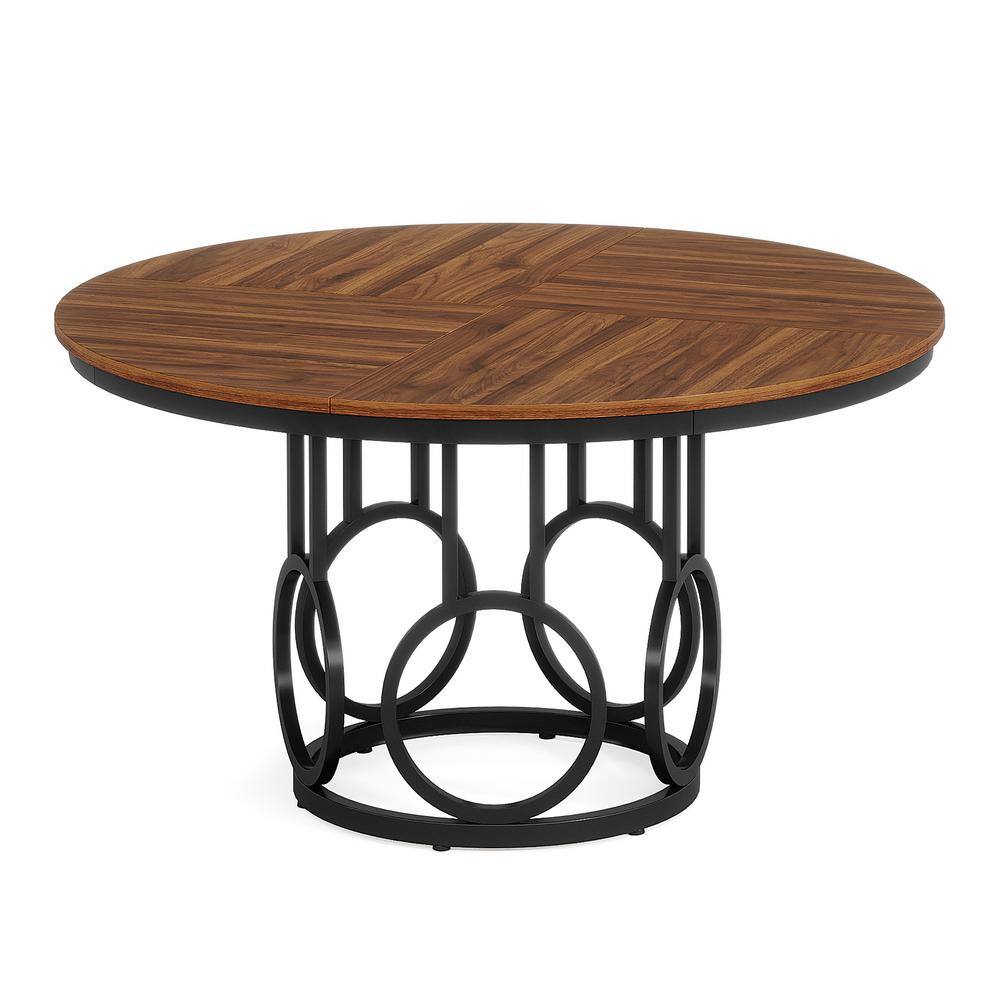 Lesley Classic Style Walnut Wood 47.2 in. Column Dining Table, Kitchen Table, Dinner Table with Metal Base Seats 4-6