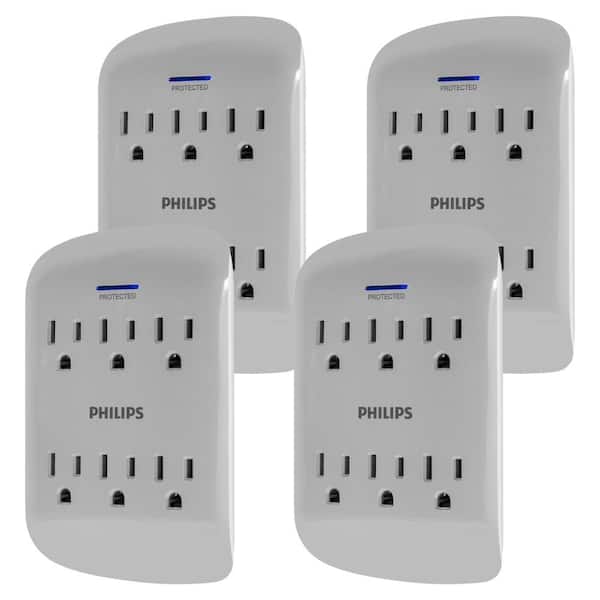 Philips Surge Protector Wall Tap, Gray, (4-Pack) SPP3469GR/37 - The Depot