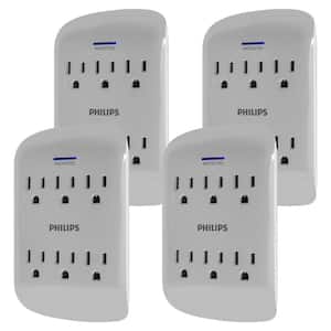 6-Outlet Surge Protector Wall Tap, Gray, (4-Pack)