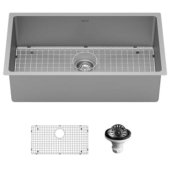 Karran SU75 16-Gauge Stainless Steel 32 in. Single Bowl Undermount Kitchen Sink Kit