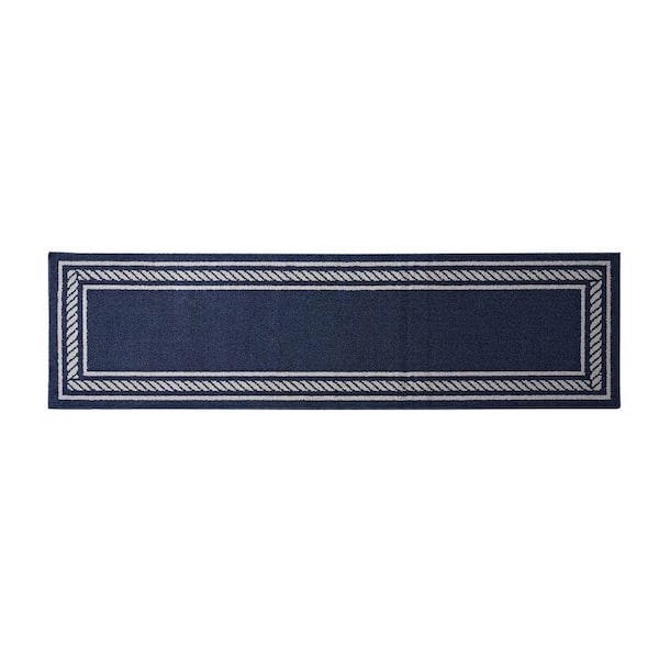 Washable Skid Resistant Denim Twist/Light Grey 2.2 ft. x 8 ft. All Loop Tufted Area Rug