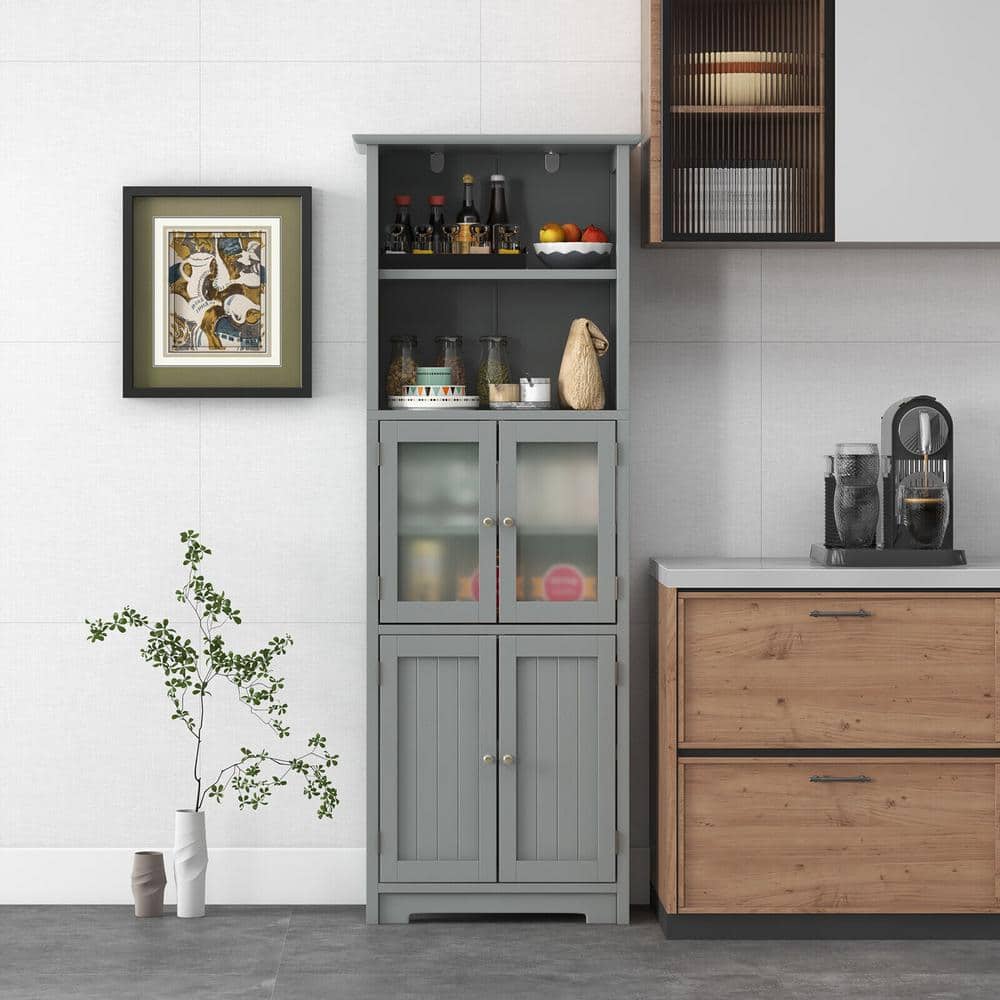64 1/2 in. H Gray Freestanding Kitchen Hutch Pantry Organizer Storage Cabin