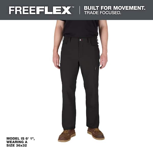 Milwaukee Men's 34 in. x 32 in. Black FREEFLEX Tech Work Pants with 7 Pockets