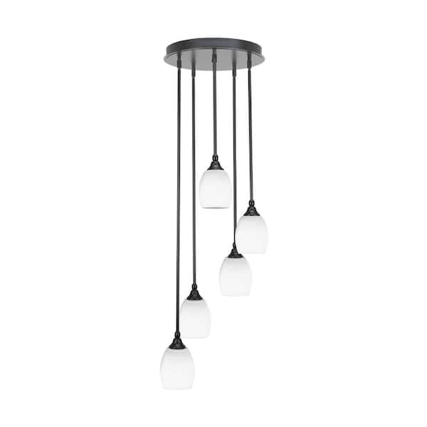 Unbranded Villa 5 Light Matte Black Pendant, Cluster Pendant Light with 5 in. White Matrix Glass Shades, No Bulbs Included