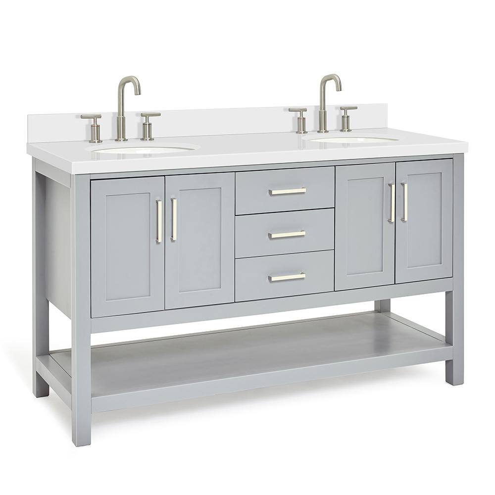 Gray Double Freestanding Vanity with White Top