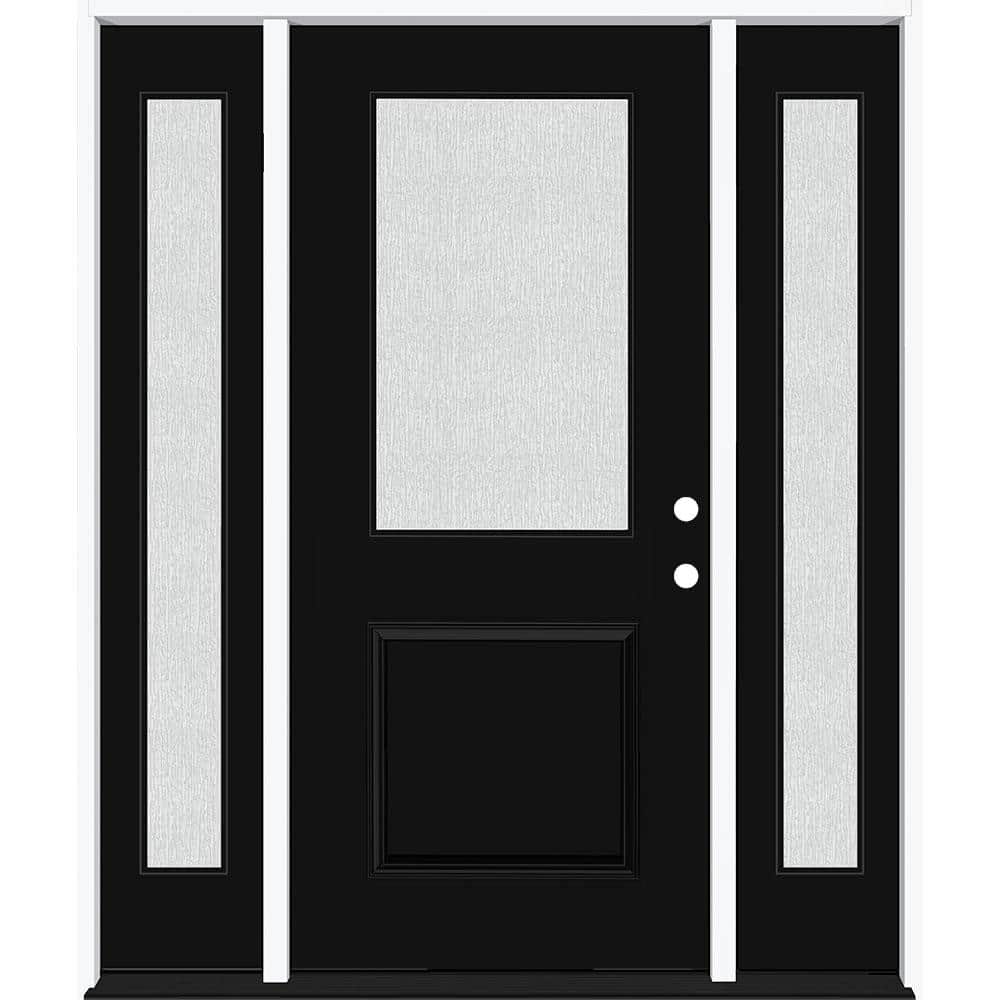 Legacy 64 in. W x 80 in. 1/2 Lite Rain Glass LHIS Primed Black Finish Fiberglass Prehung Front Door with Db 12 in.SL price history on PriceWatchPro