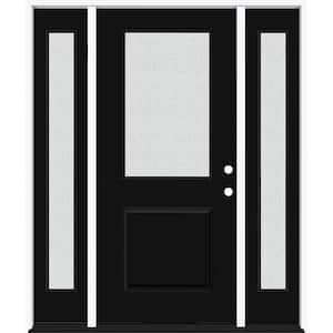 Legacy 64 in. W x 80 in. 1/2 Lite Rain Glass LHIS Primed Black Finish Fiberglass Prehung Front Door with Db 12 in.SL