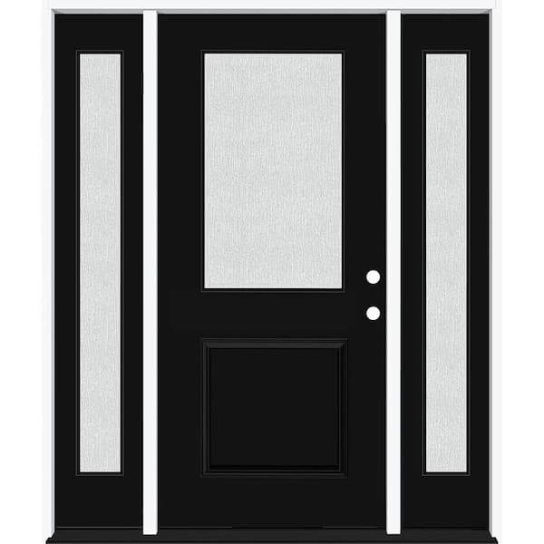 Legacy 68 in. x 80 in. 1/2 Lite Rain Glass LHIS Primed Black Finish Fiberglass Prehung Front Door w/Dbl 14 in. SL