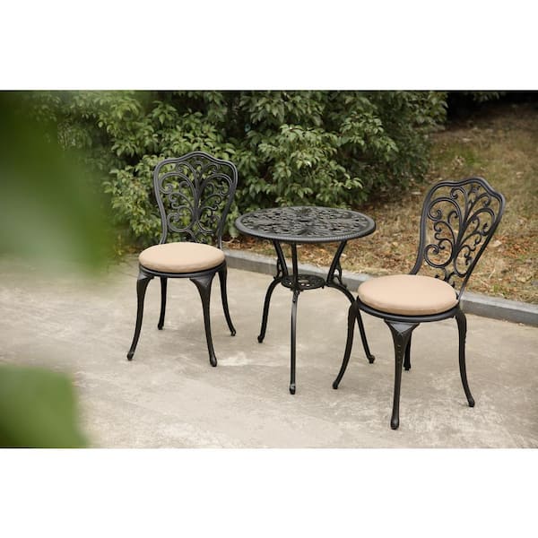 Vintage Lattice Style Black 3-Piece Cast Aluminum Outdoor