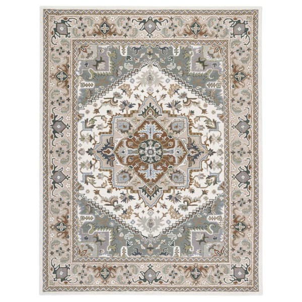 Heritage Ivory/Light Blue 11 ft. x 15 ft. Border Floral Medallion Area Rug