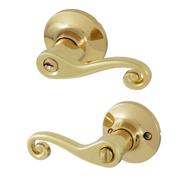 Honeywell Scroll Polished Brass Keyed Entry Door Lever