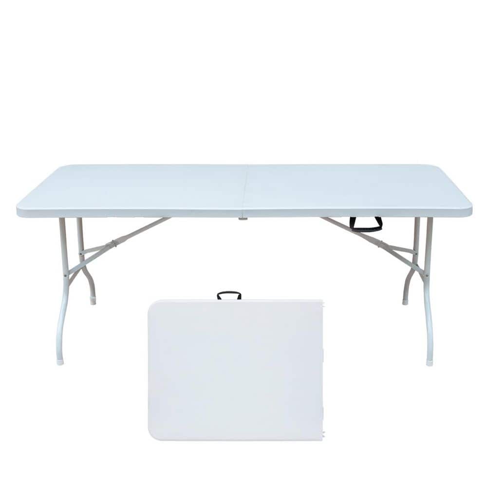 71 in. White Rectangle Steel Folding Picnic Table, Portable Outdoor Camping Table with Plastic Top Seats 6 People price history on PriceWatchPro