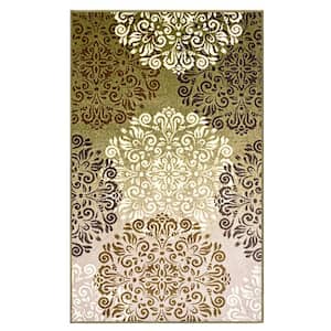 Hedena Brown 4 ft. x 6 ft. Traditional Non-Slip Geometric Floral Nylon Area Rug