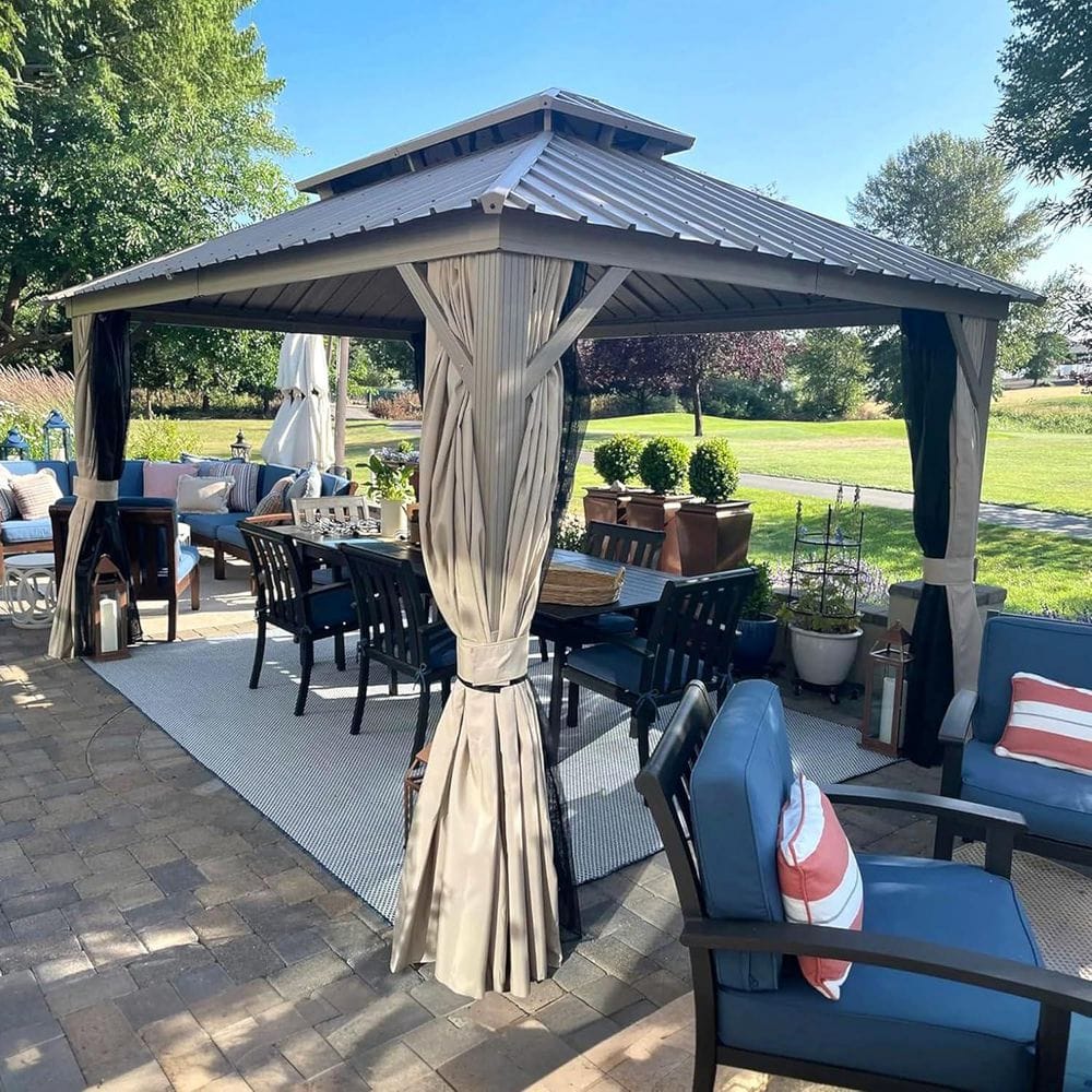 PURPLE LEAF 10 ft. x 14 ft. Champagne Aluminum Hardtop Gazebo