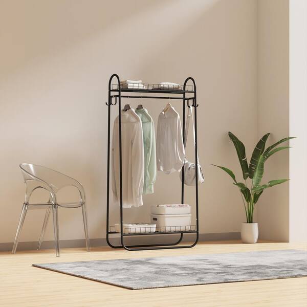 URTR White Clothing Garment Rack with Shelves, Metal Cloth Hanger Rack Stand Clothes Drying Rack for Hanging Clothes