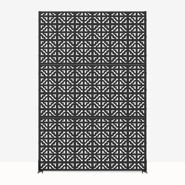 3.92 ft. x 6 ft. Outdoor and Indoor Freestanding Metal Flat Framed Privacy Screen, Fence Panels in Black
