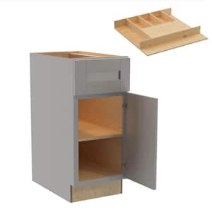 Washington 15 in. W x 24 in. D x 34.5 in. H Veiled Gray Plywood Shaker Assembled Base Kitchen Cabinet Right Cutlery Tray