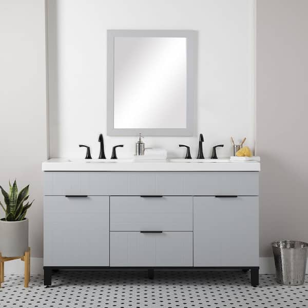Home Decorators Collection Silverleaf 60 in. W x 19 in. D x 35 in. H Double Sink Bath Vanity in Pearl Gray with White Cultured Marble Top
