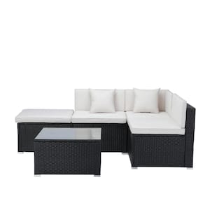 White/Dark Gray Cushions 5-Piece Steel Frame PE Wicker Rattan Outdoor Sectional Sofa Set Patio Conversation Set