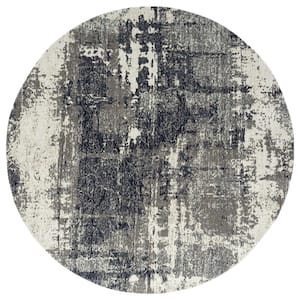Modena Grey Abstract 8 ft. Round Area Rug