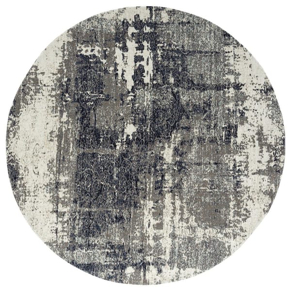 KALATY Modena Grey Abstract 8 ft. Round Area Rug