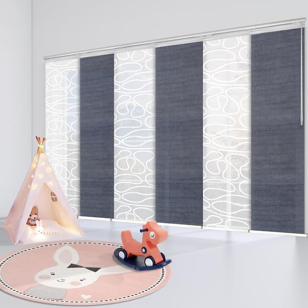 FINE FIXTURES Denim Swirl 70 in. - 130 in. W x 94 in. L Adjustable 6- Panel White Single Rail Panel Track with 23.5 in. Slates